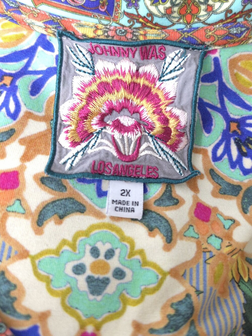 Johnny Was Hunter Favorite Tee Boho Floral Bamboo Knit V-Neck Top Artsy Poppy 2X - Picture 4 of 7